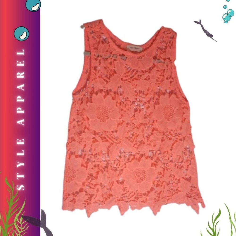 Neon Coral Lace Sleeveless Top Style Apparel- S